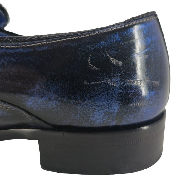 Mezlan Custom Marbleized Blue Leather Dress Shoes 8.5M Wingtip Tassel Loafers - Picture 4 of 16